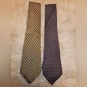 Lot Of 2 Ralph Lauren Men's Silk Tie Gold & Blue Stripe Tie and Burgundy Grey...